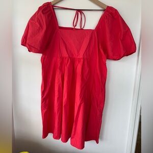 Draper James Red Mini Dress Puff Sleeve Open‎ Back XL Holiday Dress